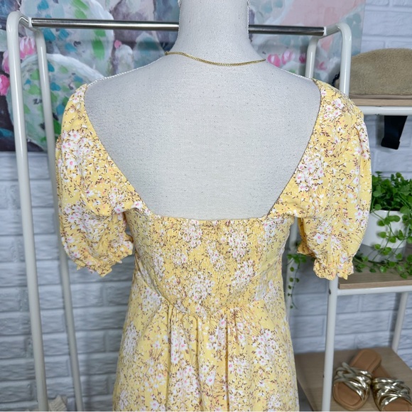 Altar’d State Yellow Floral Milkmaid Mini Dress (M) - Picture 5 of 5